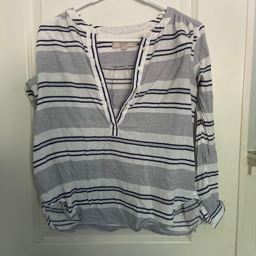 Loft XSP navy striped linen henley
